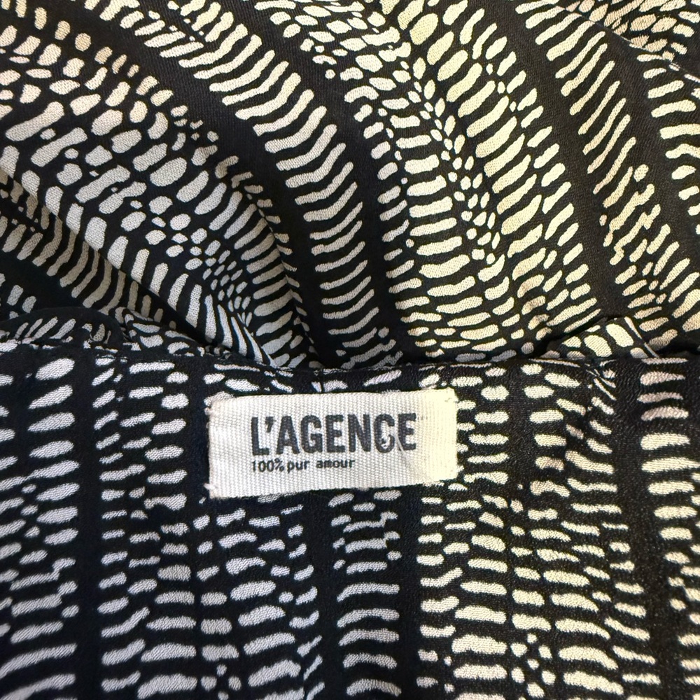L’AGENCE Silk Maxi Dress Size 8 Black White Abstract Print Spaghetti Strap - Picture 7 of 8